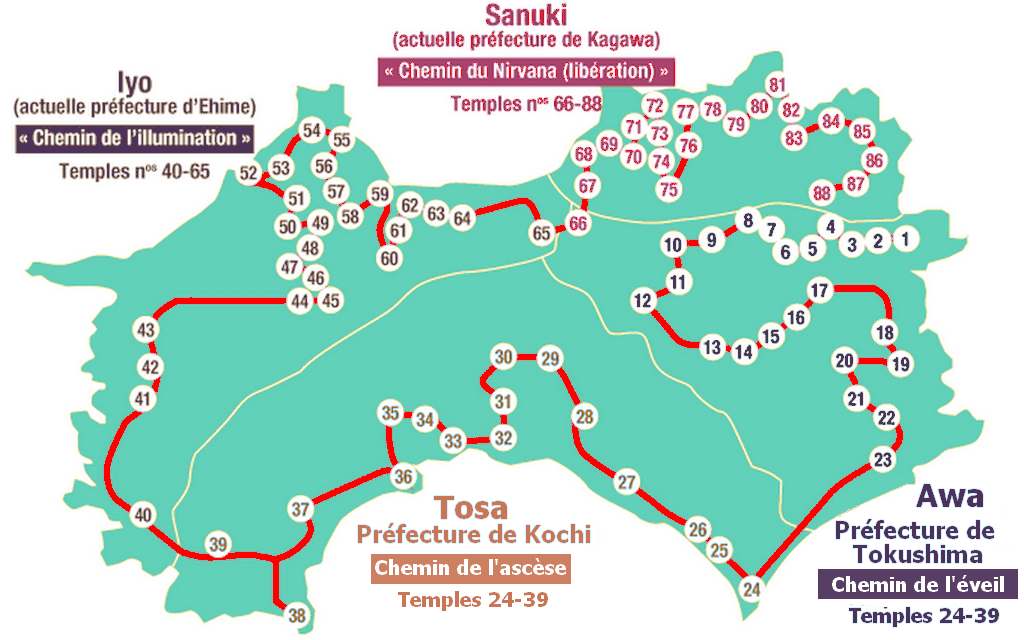 Maps of Shikoku with the 88 temples ( henro michi)