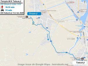 Carte d'accès google Maps au dix-neuvième temple : Tatsueji du pèlerinage des 88 temples de Shikoku ( Henro Michi )