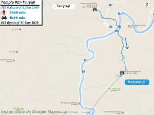 Carte d'accès google Maps au vingt et unième temple : Tairyuji du pèlerinage des 88 temples de Shikoku ( Henro Michi )