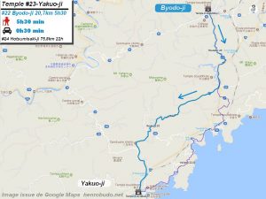 Carte d'accès google Maps au vingt-troisième temple : Yakuoji du pèlerinage des 88 temples de Shikoku ( Henro Michi )